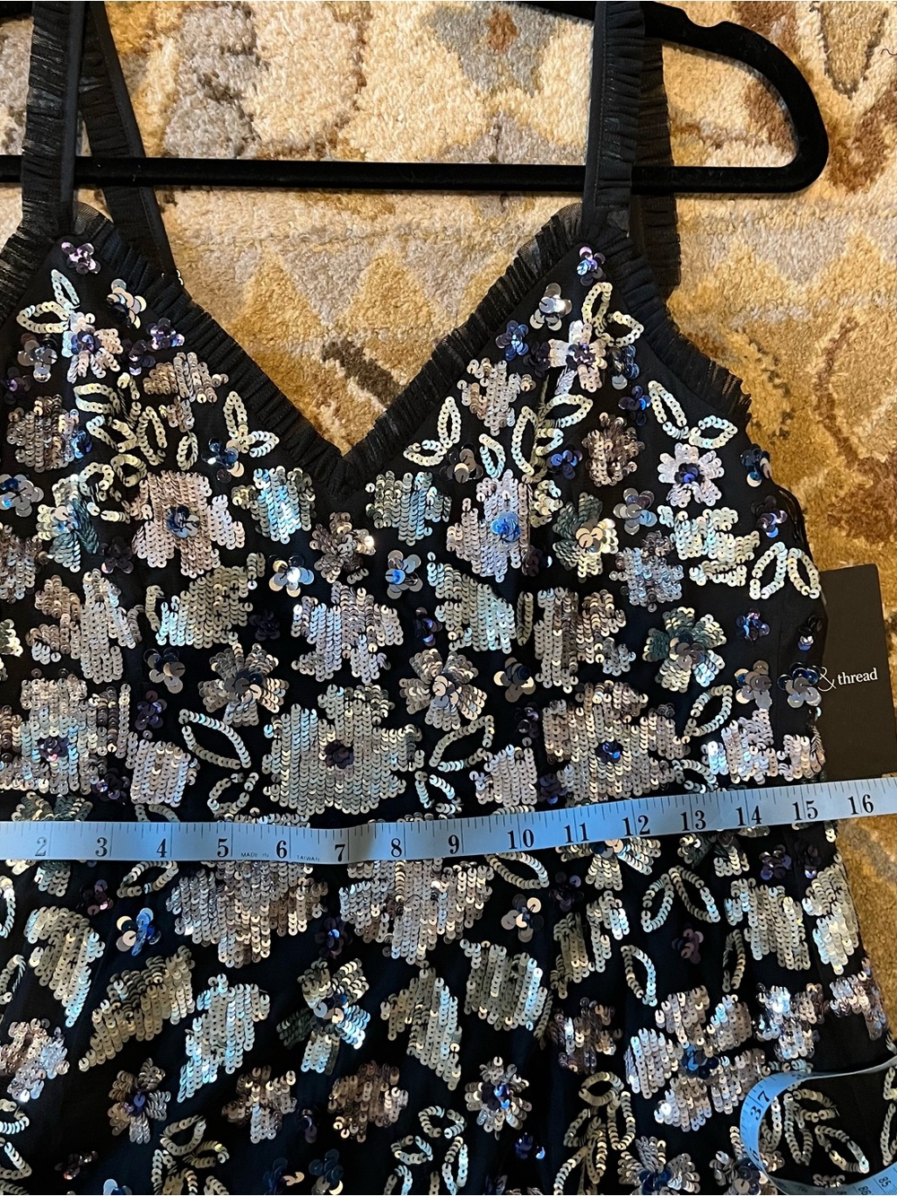 BHLDN Needle and Thread Wildflower Black Floral Sequin Midi Dress - Picture 15 of 16